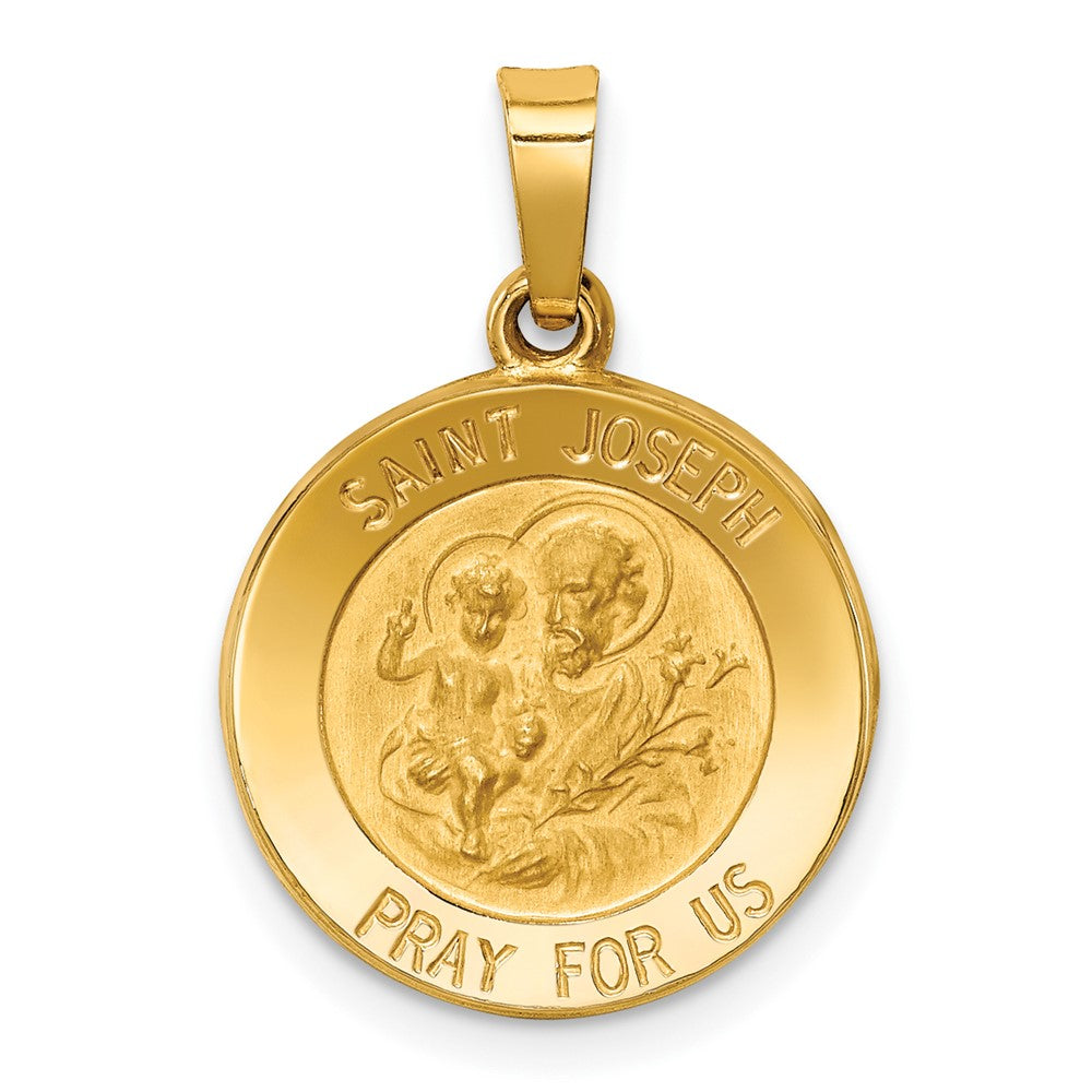 14k Yellow Gold Polished and Satin St Joseph Medal Hollow Engravable Charm Pendant Jewelry Gifts (Length 0.85" Width 0.59")