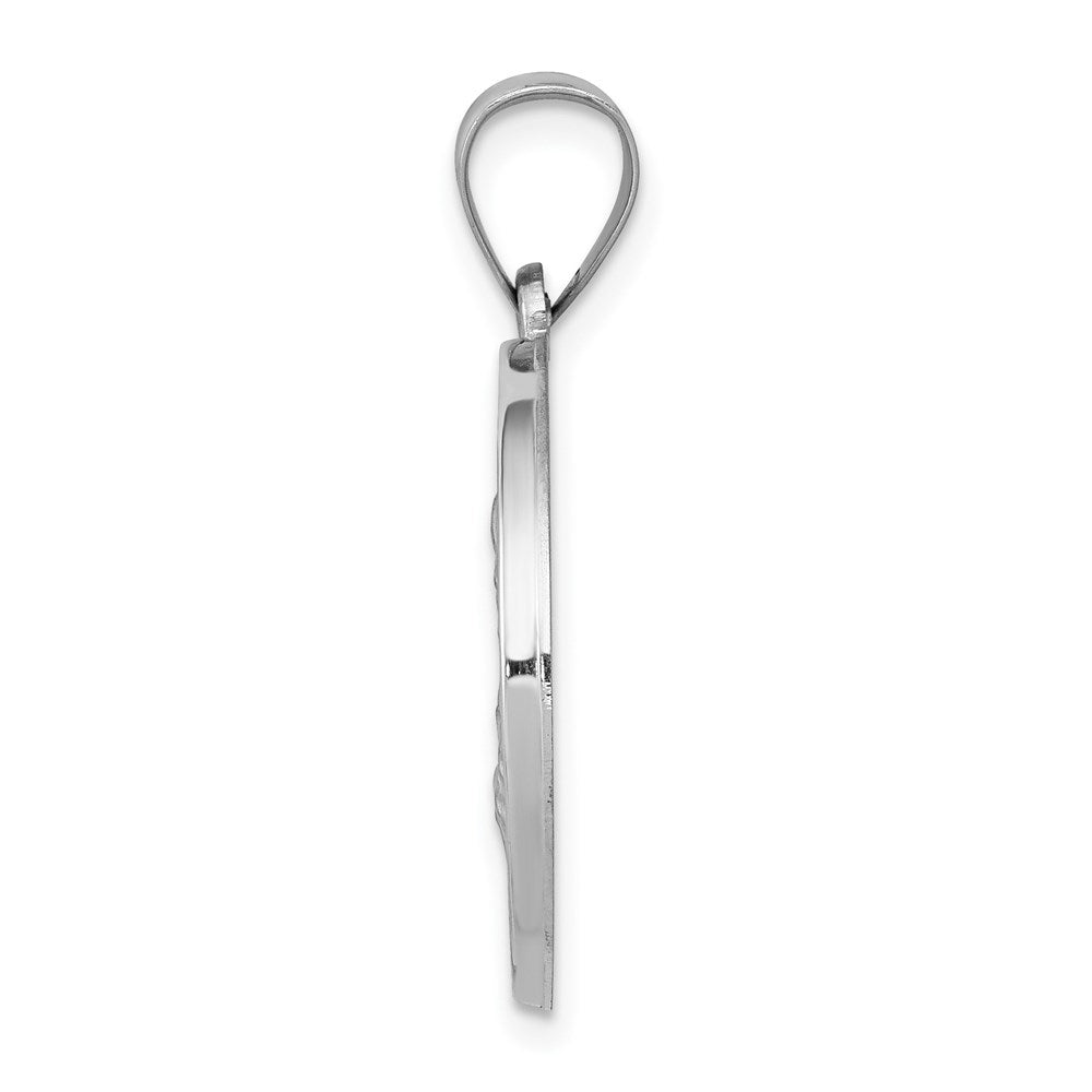14k White Gold Polished and Satin St Joseph Medal Hollow Engravable Charm Pendant Jewelry Gifts (Length 1.05" Width 0.73")