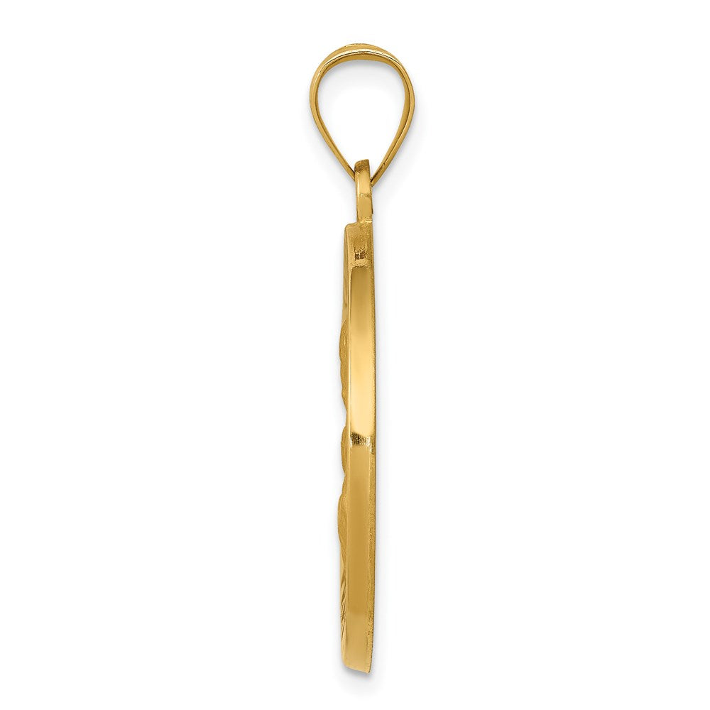 14k Yellow Gold Polished and Satin St Joseph Medal Hollow Engravable Charm Pendant Jewelry Gifts (Length 1.17" Width 0.87")