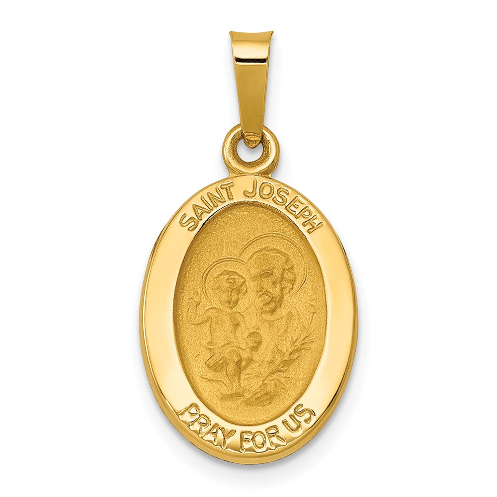 14k Yellow Gold Polished and Satin St Joseph Medal Hollow Engravable Charm Pendant Jewelry Gifts (Length 0.96" Width 0.49")