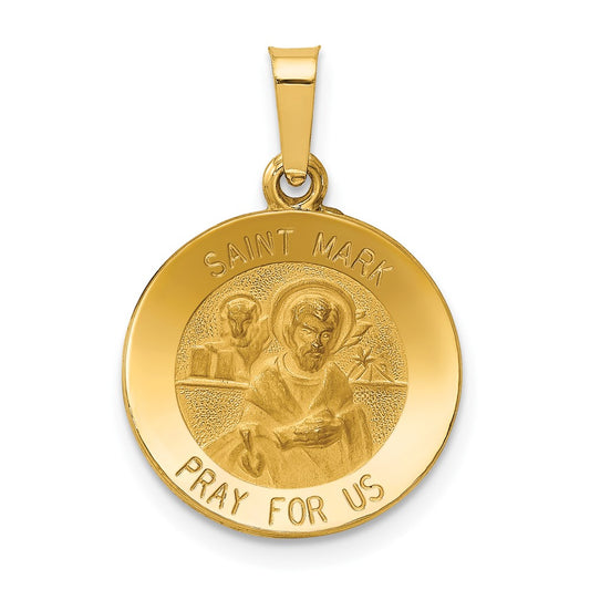 14k Yellow Gold Polished and Satin St Mark Medal Hollow Engravable Charm Pendant Jewelry Gifts (Length 0.86" Width 0.59")