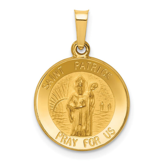 14k Yellow Gold Polished and Satin St Patrick Medal Hollow Engravable Charm Pendant Jewelry Gifts (Length 0.66" Width 0.59")