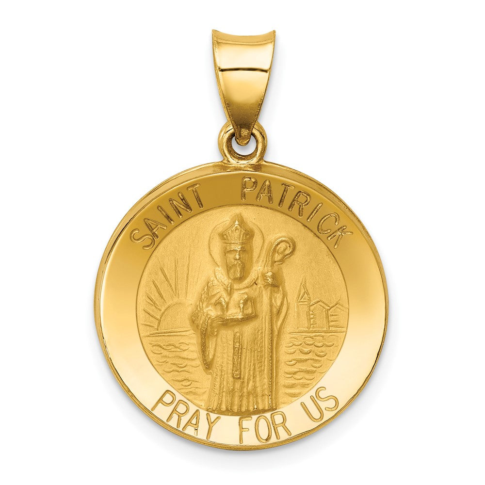 14k Yellow Gold Polished and Satin St Patrick Medal Hollow Engravable Charm Pendant Jewelry Gifts (Length 0.86" Width 0.74")