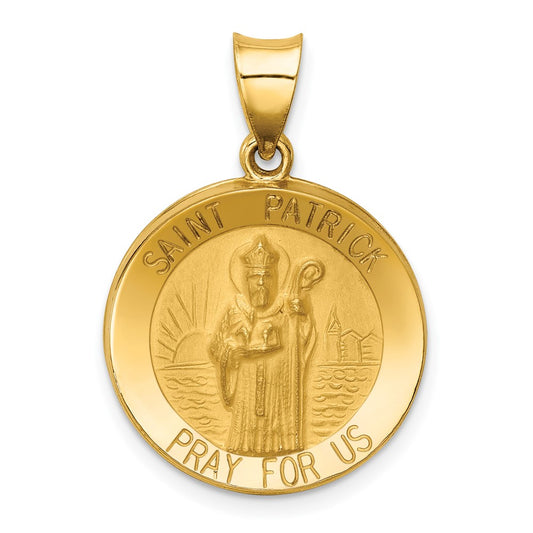 14k Yellow Gold Polished and Satin St Patrick Medal Hollow Engravable Charm Pendant Jewelry Gifts (Length 0.86" Width 0.74")