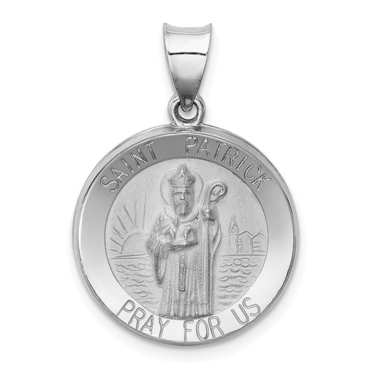 14k White Gold Polished and Satin St Patrick Medal Hollow Engravable Charm Pendant Jewelry Gifts (Length 0.86" Width 0.74")