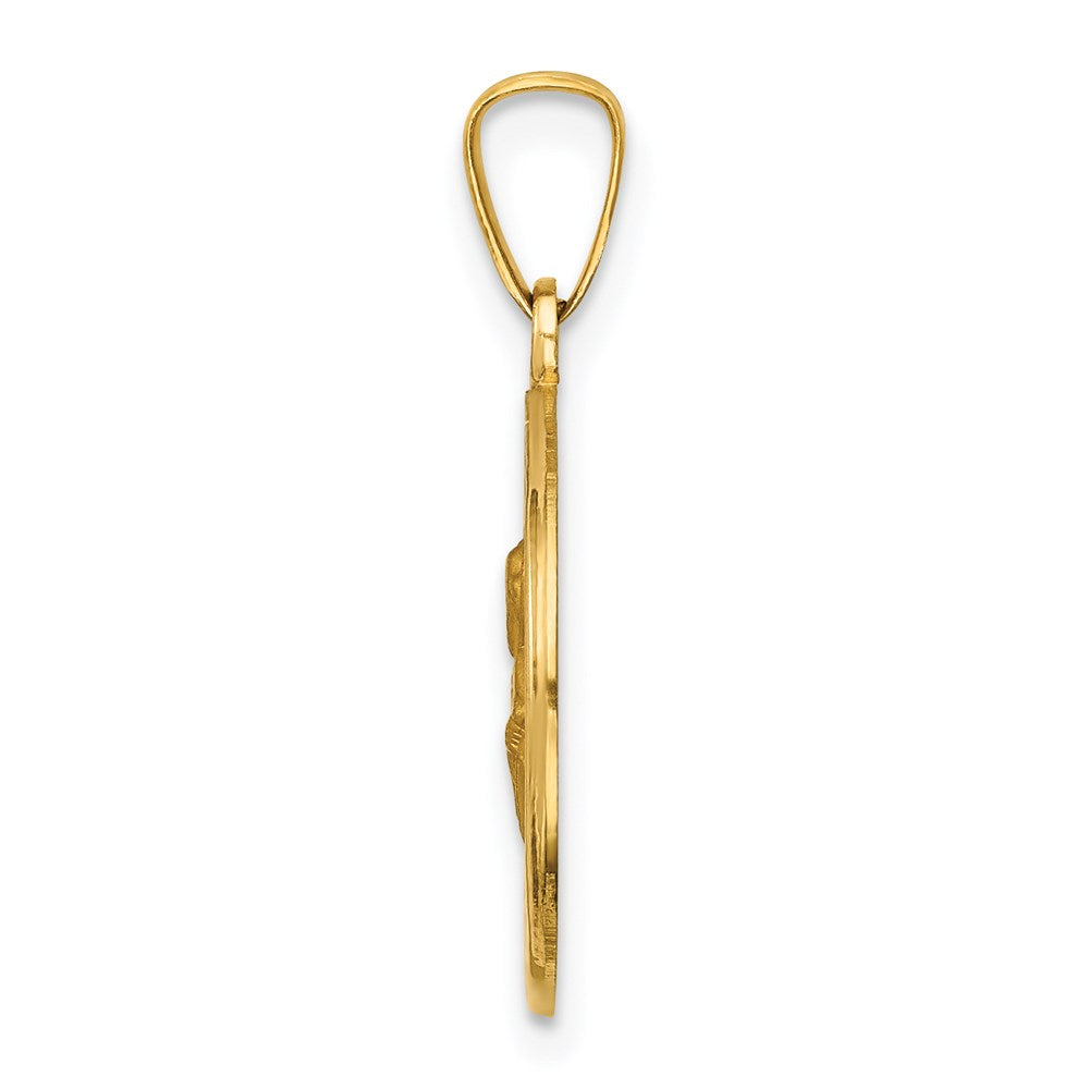 14k Yellow Gold Polished and Satin St Peter Medal Hollow Engravable Charm Pendant Jewelry Gifts (Length 0.7" Width 0.62")