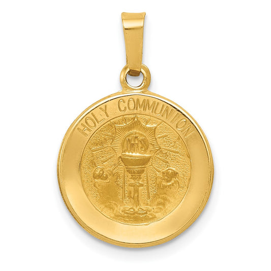 14k Yellow Gold Polished and Satin Holy Communion Medal Hollow Engravable Charm Pendant Jewelry Gifts (Length 0.66" Width 0.59")