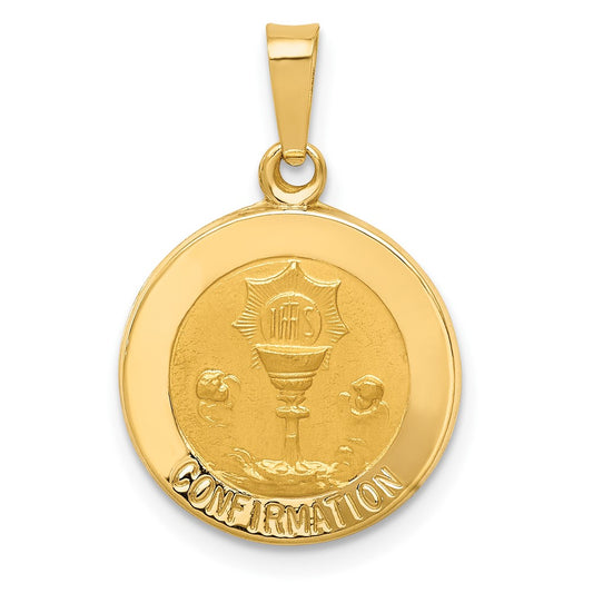 14k Yellow Gold Polished and Satin Confirmation Medal Hollow Engravable Charm Pendant Jewelry Gifts (Length 0.7" Width 0.59")