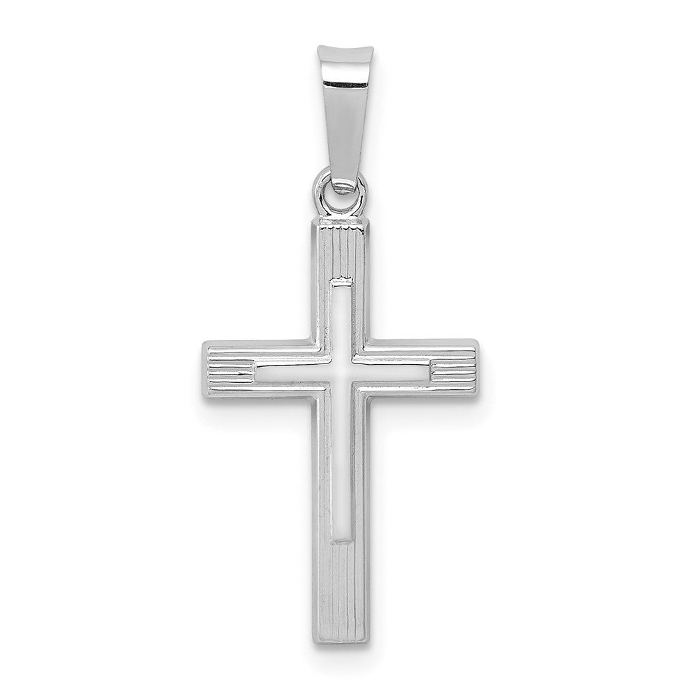 14k White Gold Polished Latin Crucifix CrossEngravable Charm Pendant Jewelry Gifts (Length 1.03" Width 0.59")