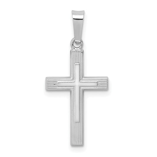 14k White Gold Polished Latin Crucifix CrossEngravable Charm Pendant Jewelry Gifts (Length 1.03" Width 0.59")