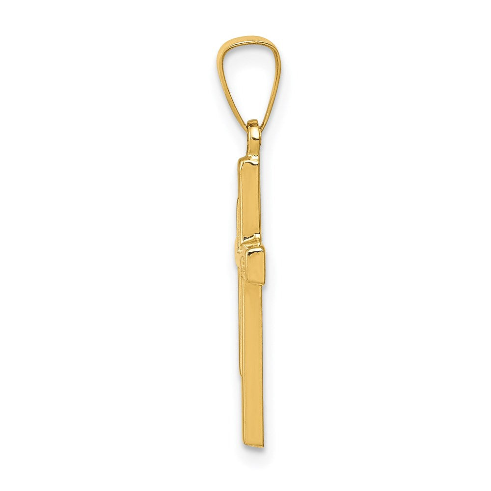 14k Yellow Gold Polished Crucifix Cross Latin Engravable Charm Pendant Jewelry Gifts (Length 1.03" Width 0.47")