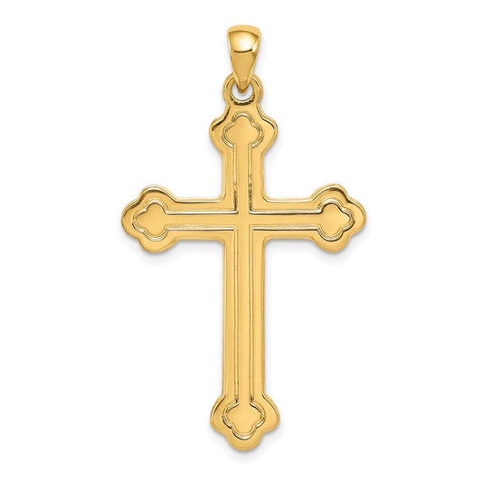 14k Yellow Gold Budded Crucifix CrossEngravable Charm Pendant Jewelry Gifts (Length 1.6" Width 0.9")