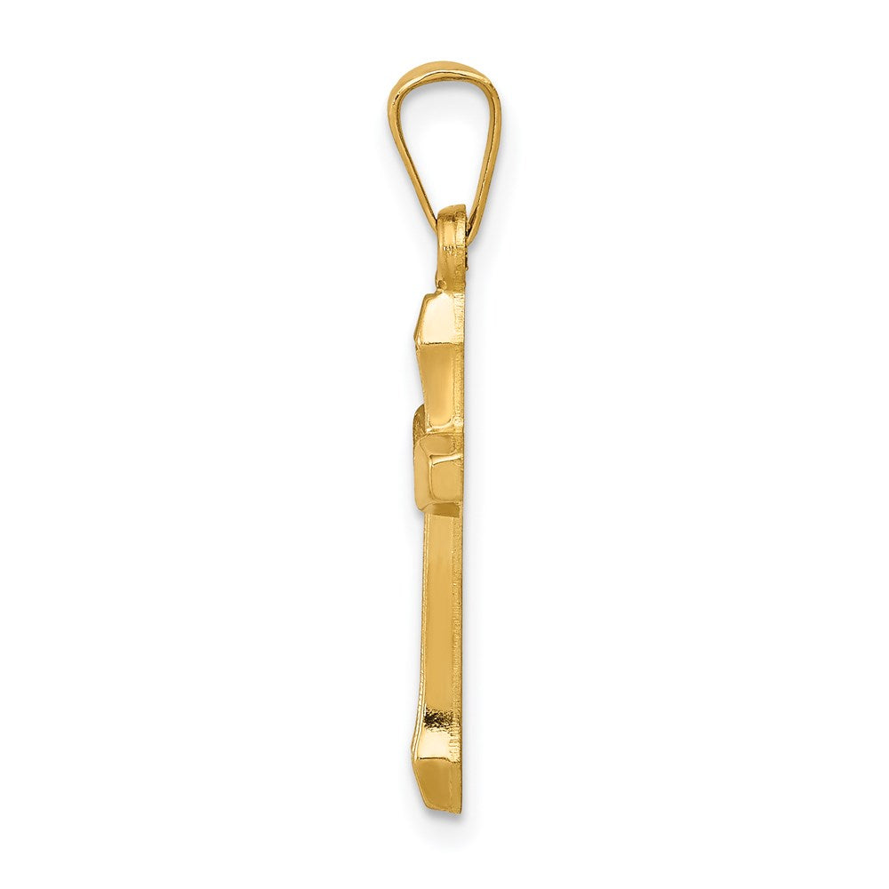 14k Yellow Gold Textured and Polished Latin Crucifix CrossEngravable Charm Pendant Jewelry Gifts (Length 1.03" Width 0.47")