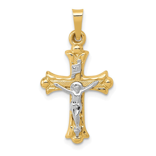 14k Two Tone Yellow and White Gold Polished INRI Crucifix CrossEngravable Charm Pendant Jewelry Gifts (Length 1.05" Width 0.57")