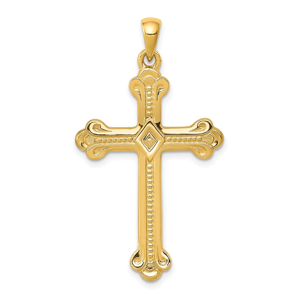 14k Yellow Gold Budded Crucifix CrossEngravable Charm Pendant Jewelry Gifts (Length 1.6" Width 0.86")