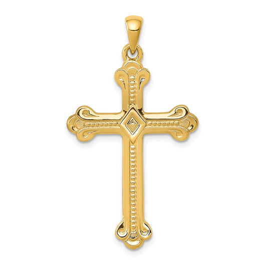 14k Yellow Gold Budded Crucifix CrossEngravable Charm Pendant Jewelry Gifts (Length 1.6" Width 0.86")