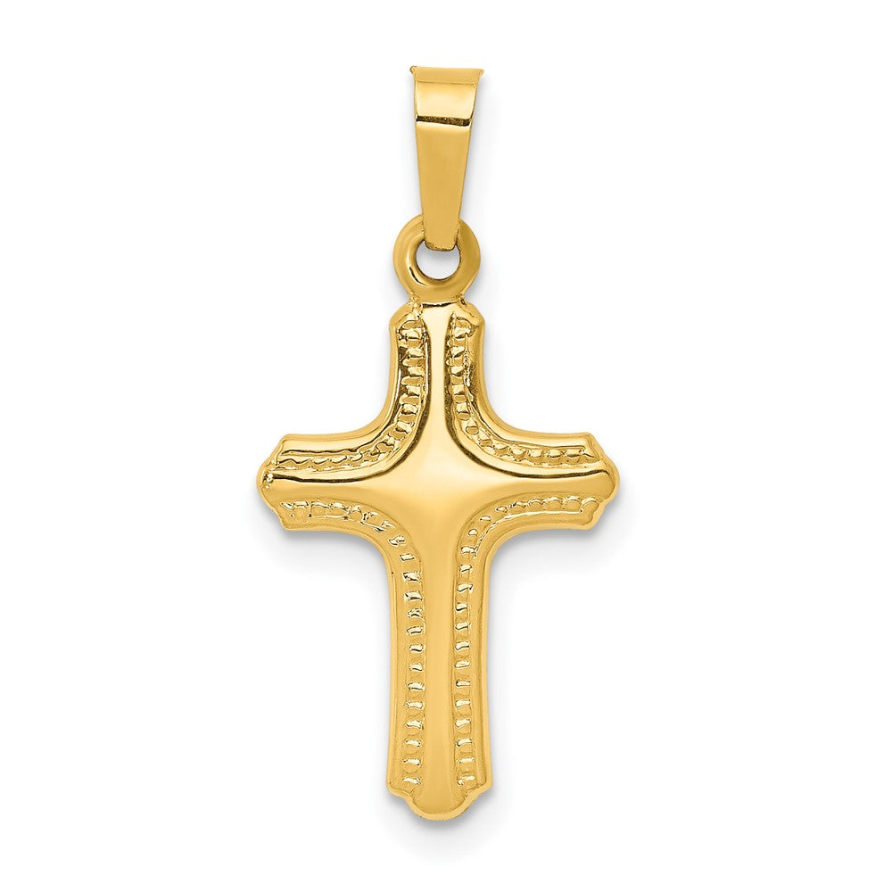 14k Yellow Gold Polished and Textured Crucifix CrossEngravable Charm Pendant Jewelry Gifts (Length 0.89" Width 0.44")