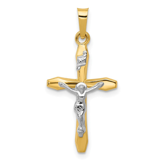 14k Two Tone Yellow and White Gold Polished INRI Crucifix Engravable Charm Pendant Jewelry Gifts (Length 1.09" Width 0.55")