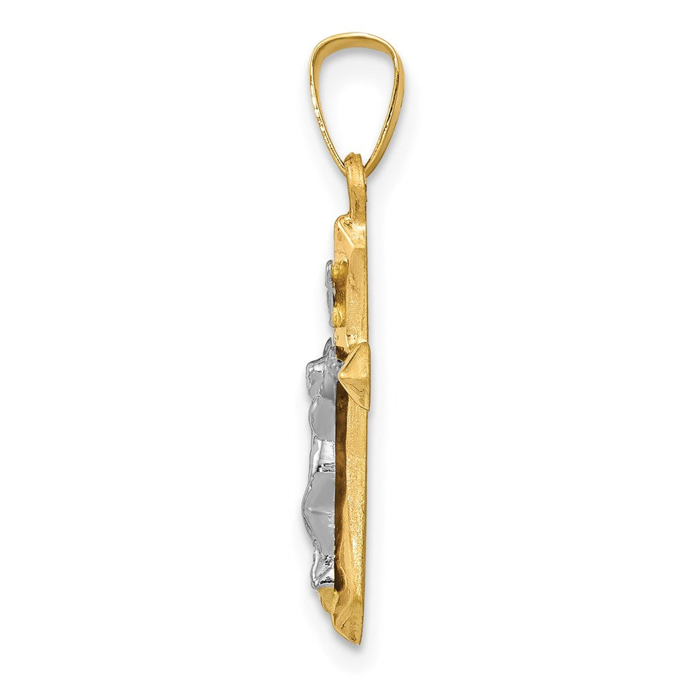 14k Two Tone Yellow and White Gold Polished INRI Crucifix Engravable Charm Pendant Jewelry Gifts (Length 0.94" Width 0.45")
