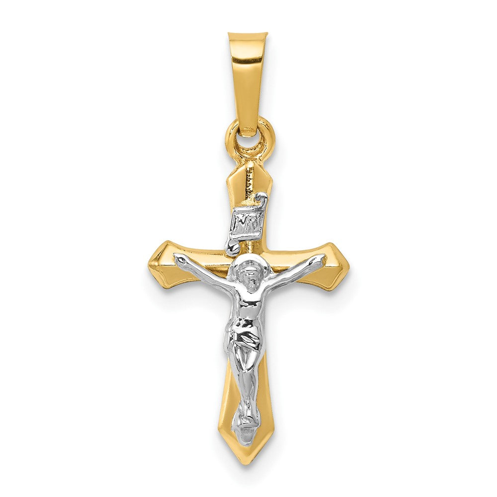 14k Two Tone Yellow and White Gold Polished INRI Crucifix Engravable Charm Pendant Jewelry Gifts (Length 0.94" Width 0.45")