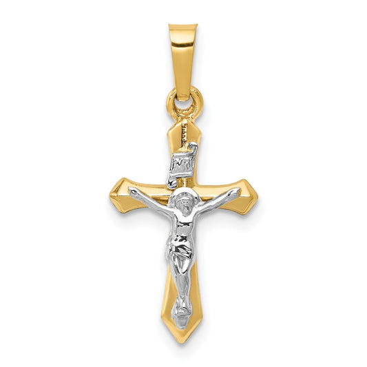 14k Two Tone Yellow and White Gold Polished INRI Crucifix Engravable Charm Pendant Jewelry Gifts (Length 0.94" Width 0.45")