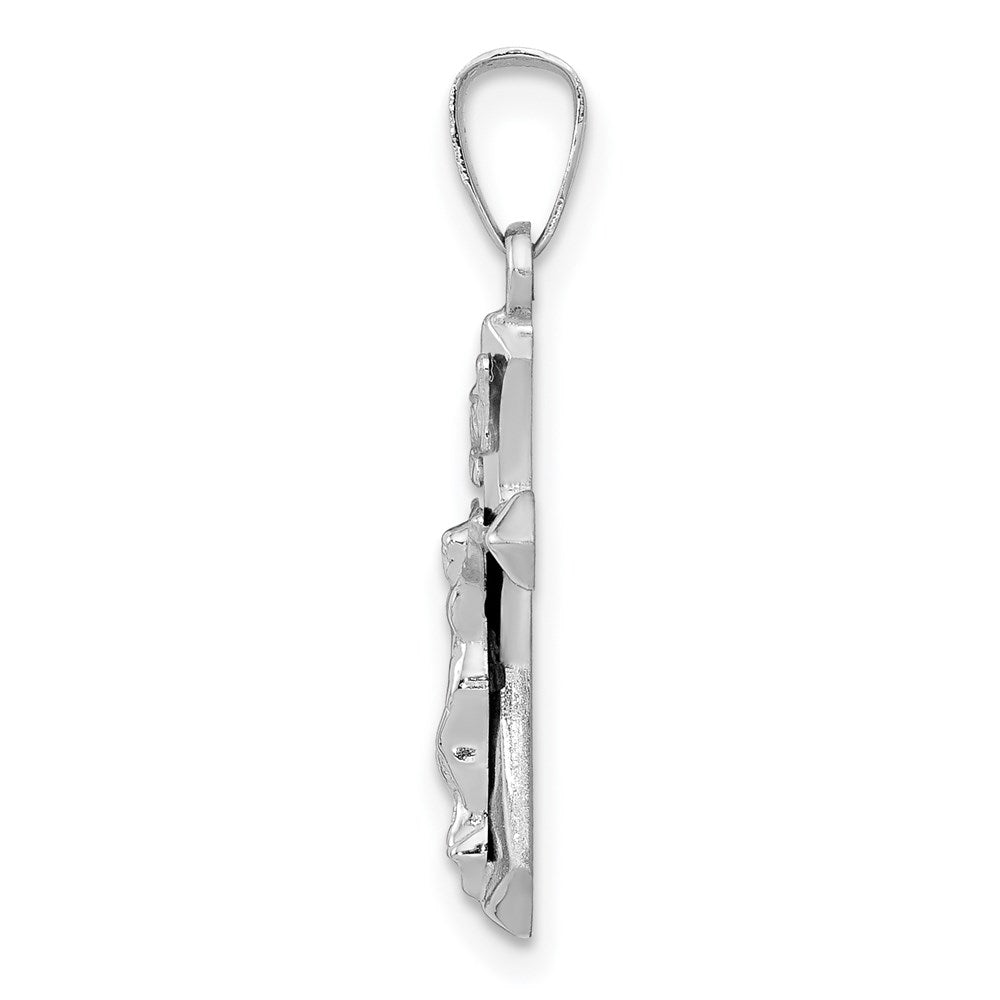14k White Gold Polished INRI Crucifix Engravable Charm Pendant Jewelry Gifts (Length 0.94" Width 0.45")