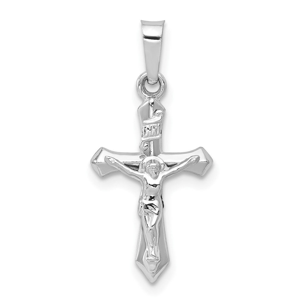 14k White Gold Polished INRI Crucifix Engravable Charm Pendant Jewelry Gifts (Length 0.94" Width 0.45")