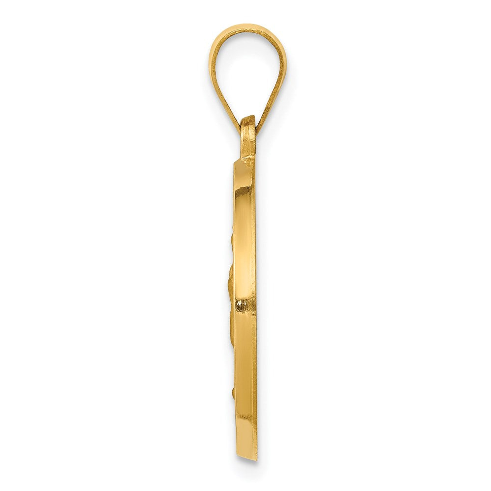 14k Yellow Gold Polished Satin Spanish Our Lady Guadalupe Hollow Medal Engravable Charm Pendant Jewelry Gifts (Length 1.05" Width 0.74")