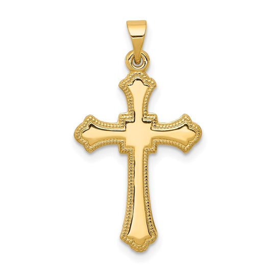 14k Yellow Gold Budded Crucifix CrossEngravable Charm Pendant Jewelry Gifts (Length 1.09" Width 0.59")