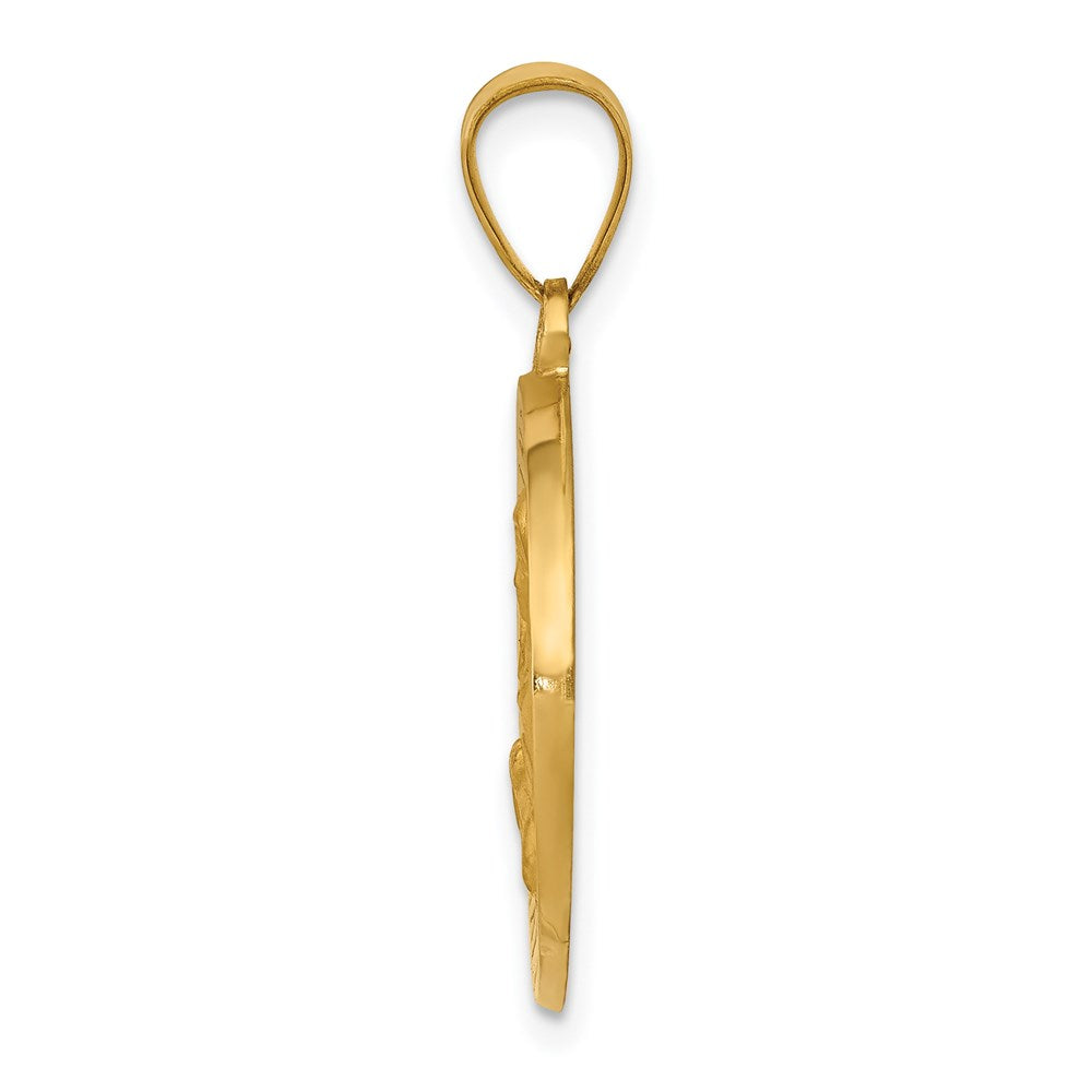 14k Yellow Gold Polished Satin St. Cecilia Hollow Medal Engravable Charm Pendant Jewelry Gifts (Length 1.06" Width 0.74")