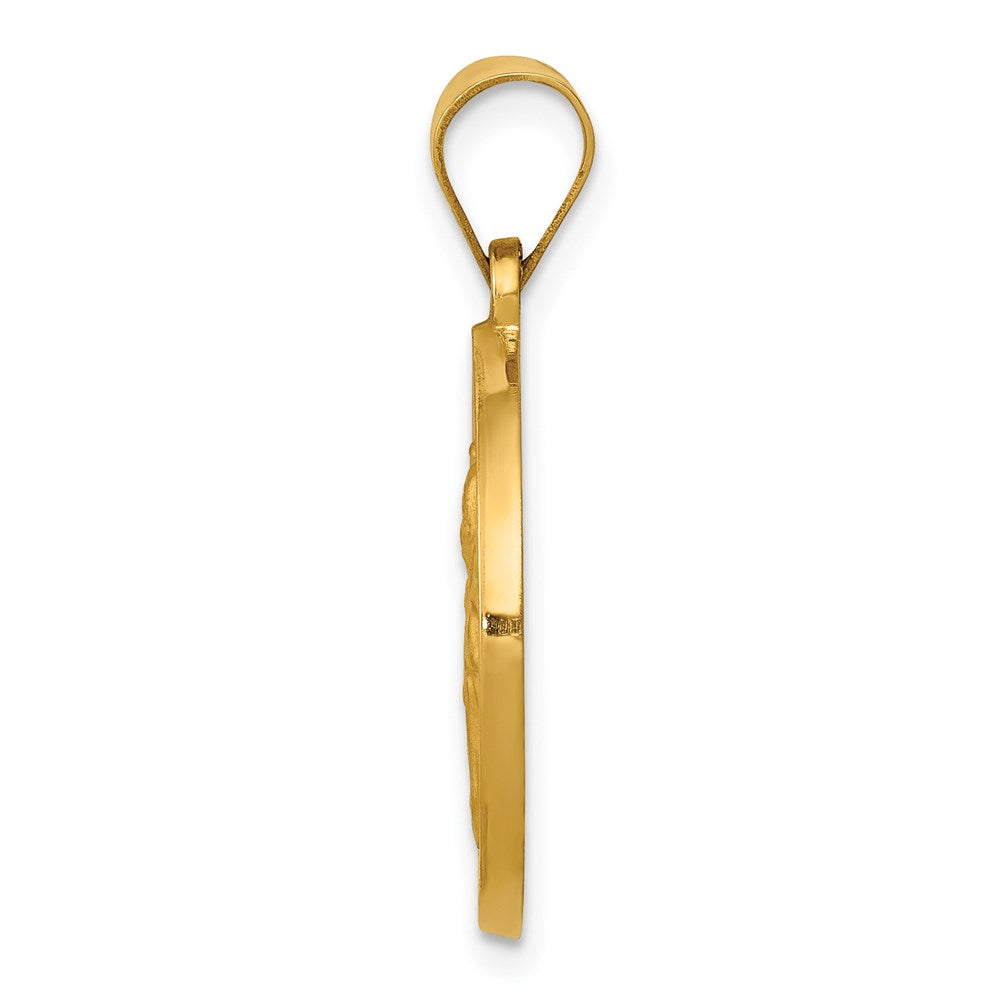 14k Yellow Gold Polished Satin St. Clare Hollow Medal Engravable Charm Pendant Jewelry Gifts (Length 1.05" Width 0.74")