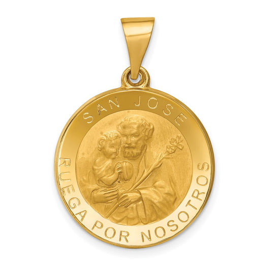 14k Yellow Gold Polished Satin Hollow Spanish San Jose Medal Engravable Charm Pendant Jewelry Gifts (Length 1.06" Width 0.73")
