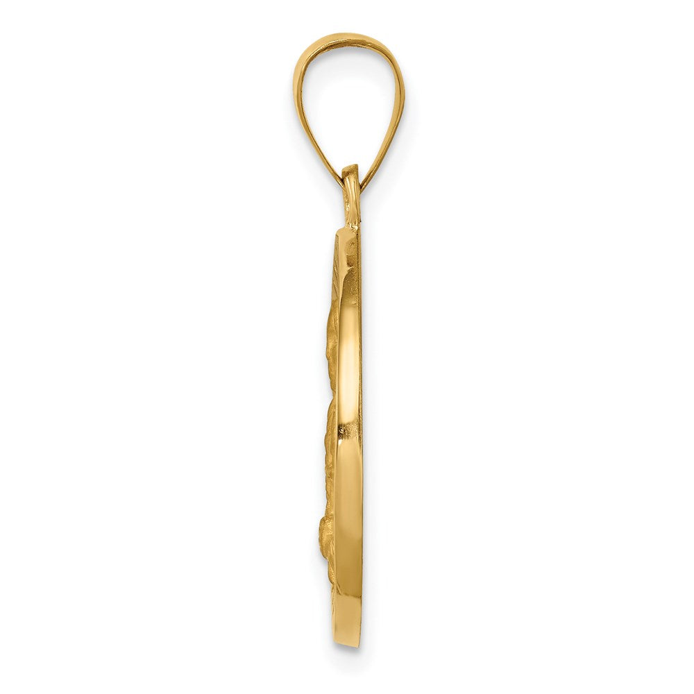 14k Yellow Gold Polished Satin St. Kateri Hollow Medal Engravable Charm Pendant Jewelry Gifts (Length 1.03" Width 0.73")