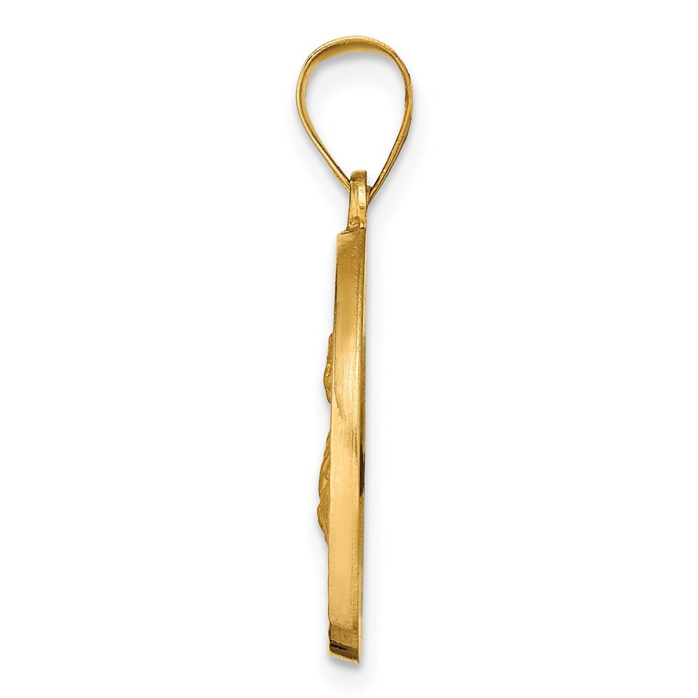 14k Yellow Gold Polished Satin Hollow Spanish St. Lucy Medal Engravable Charm Pendant Jewelry Gifts (Length 1.02" Width 0.73")