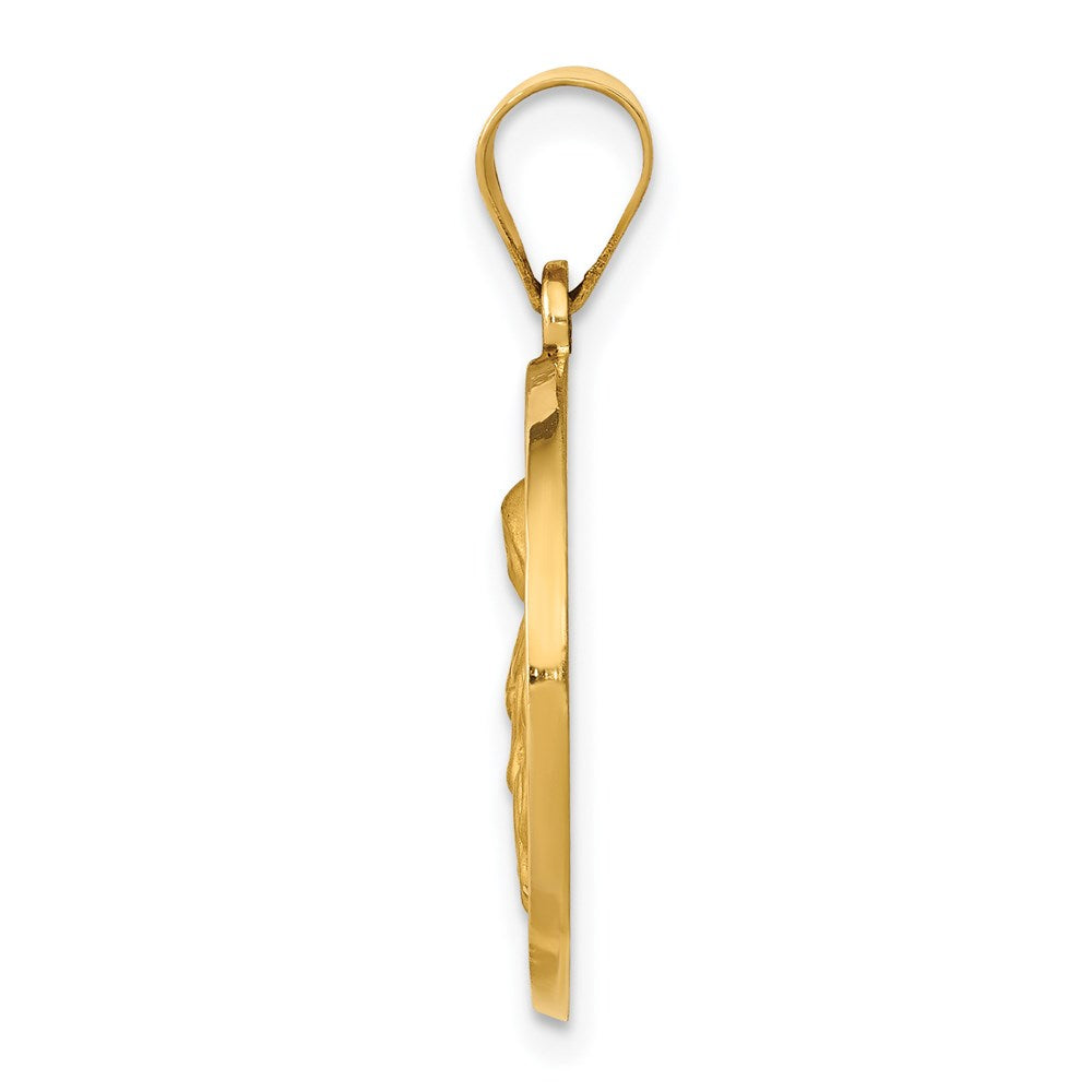 14k Yellow Gold Polished Satin St. Rita Hollow Medal Engravable Charm Pendant Jewelry Gifts (Length 1.02" Width 0.73")