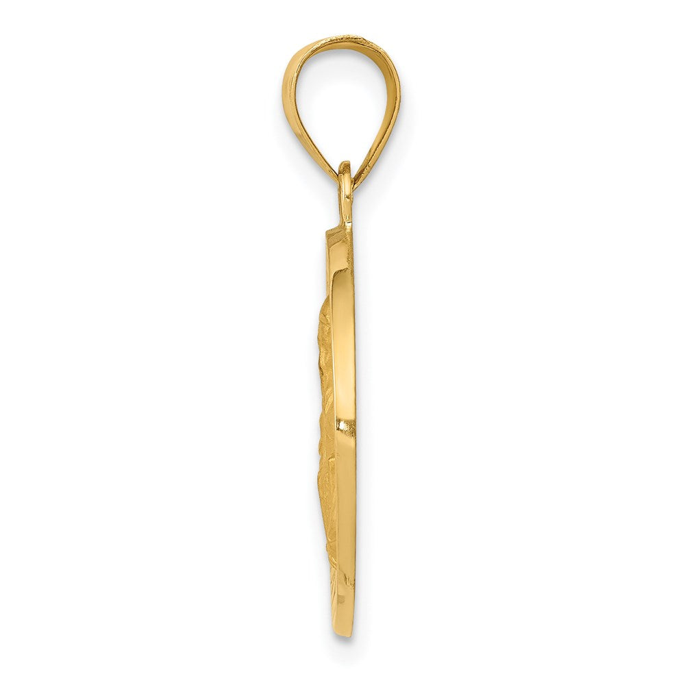 14k Yellow Gold Polished Satin St. Vincent Hollow Medal Engravable Charm Pendant Jewelry Gifts (Length 1.02" Width 0.71")