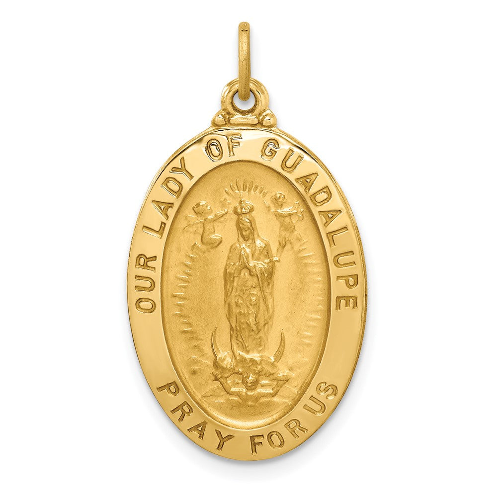 14k Yellow Gold Polished Satin Oval Our Lady of Guadalupe Medal Engravable Charm Pendant Jewelry Gifts (Length 1.01" Width 0.62")