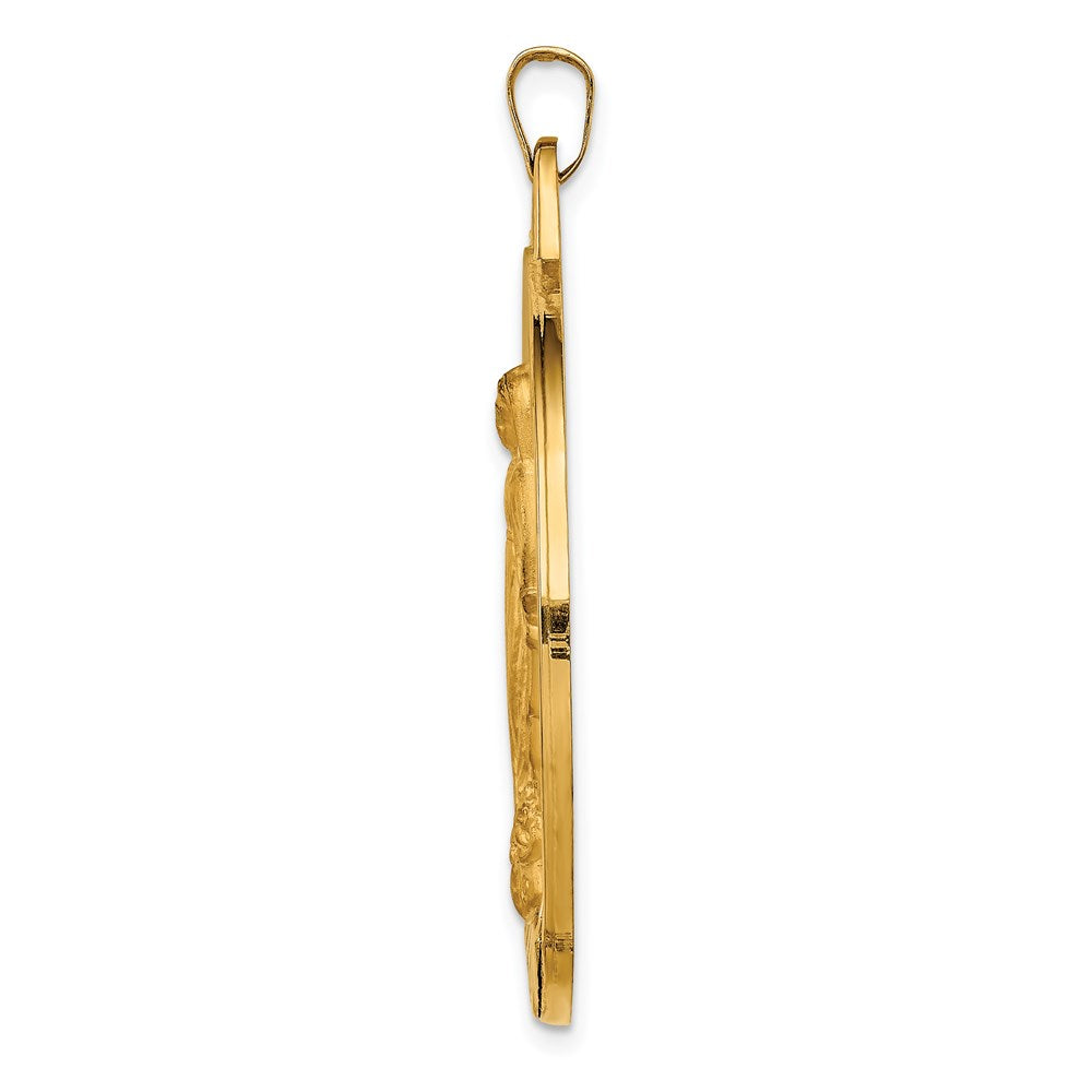14k Yellow Gold Polished Satin Large Raised Round Milagrosa Medal Engravable Charm Pendant Jewelry Gifts (Length 1.66" Width 1.35")