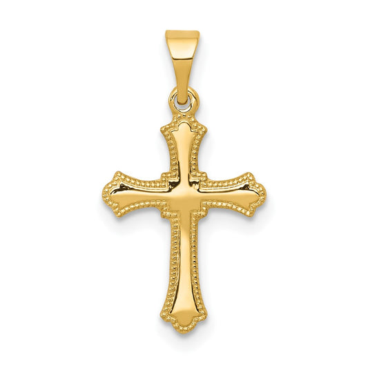 14k Yellow Gold Budded Crucifix CrossEngravable Charm Pendant Jewelry Gifts (Length 0.82" Width 0.43")