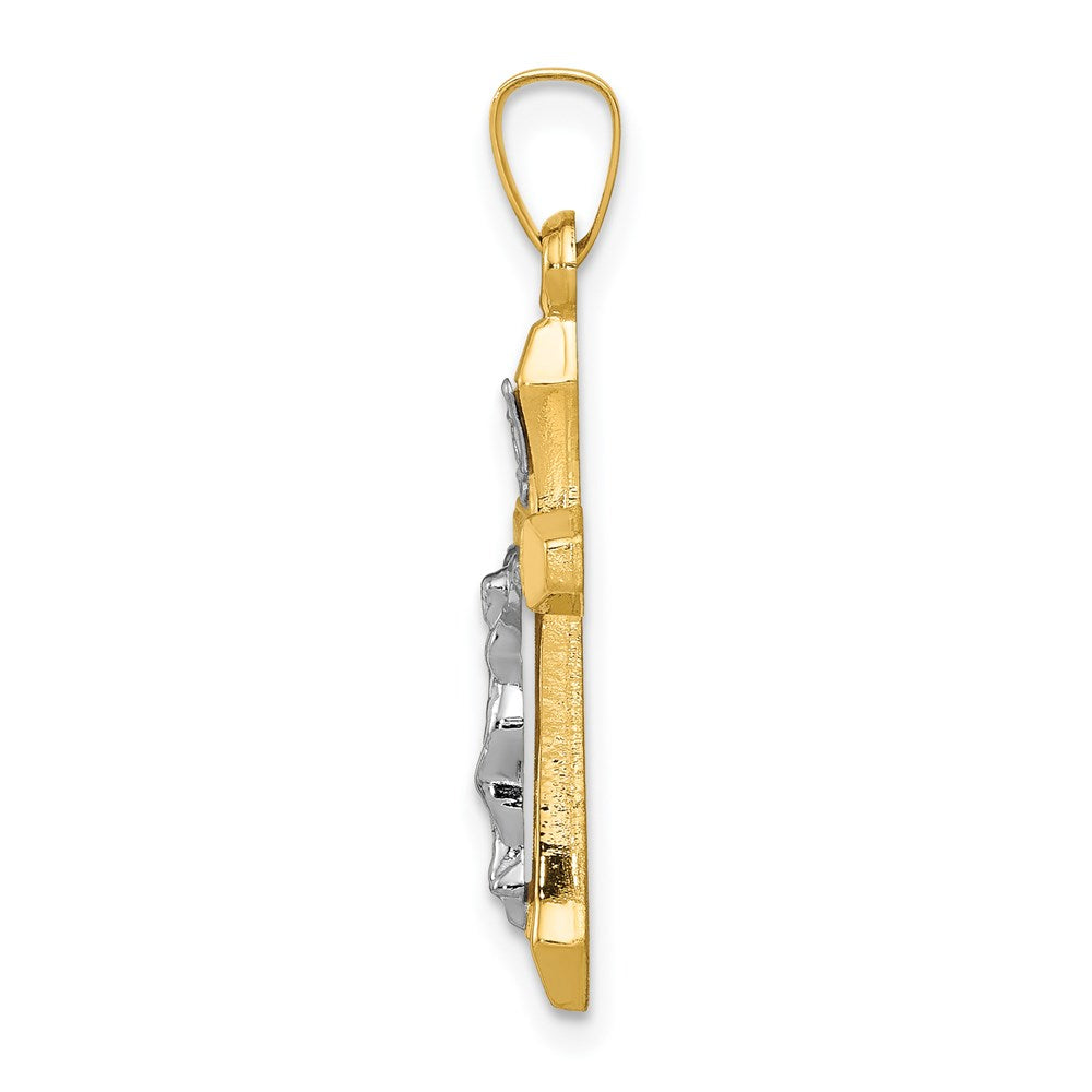 14k Two Tone Yellow and White Gold INRI Hollow Crucifix Engravable Charm Pendant Jewelry Gifts (Length 1.13" Width 0.55")