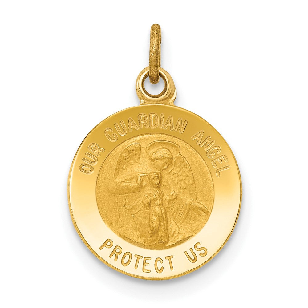 14k Yellow Gold Guardian Angel Medal Engravable Charm Pendant Jewelry Gifts (Length 0.66" Width 0.46")
