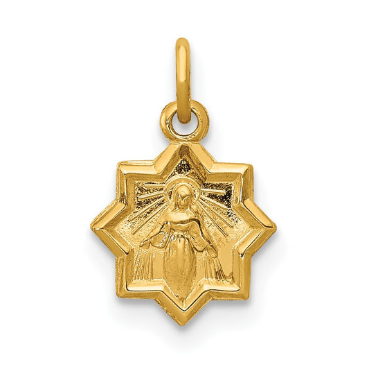 14k Yellow Gold Blessed MaryEngravable Charm Pendant Jewelry Gifts (Length 0.55" Width 0.35")