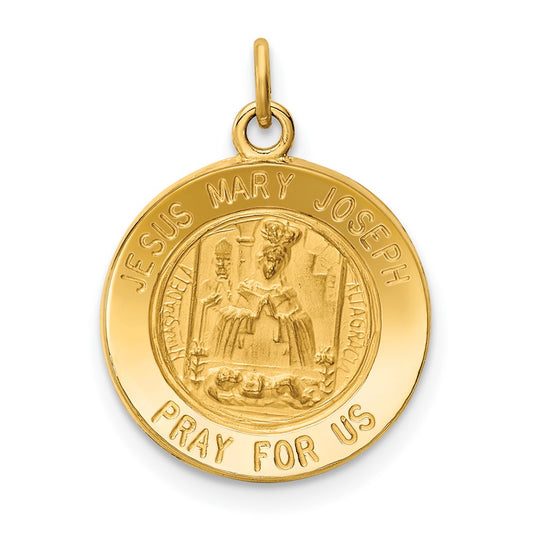 14k Yellow Gold Jesus, Mary, Joseph Medal Engravable Charm Pendant Jewelry Gifts (Length 0.78" Width 0.59")