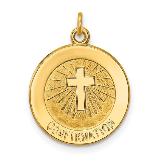 14k Yellow Gold Confirmation Medal Engravable Charm Pendant Jewelry Gifts (Length 0.78" Width 0.59")