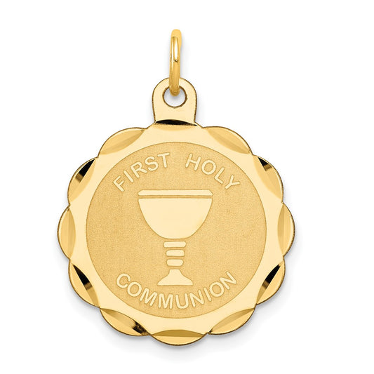 14k Yellow Gold First Holy Communion Disc Engravable Charm Pendant Jewelry Gifts (Length 1.01" Width 0.78")
