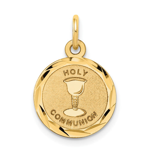 14k Yellow Gold Holy Communion Disc Engravable Charm Pendant Jewelry Gifts (Length 0.78" Width 0.51")