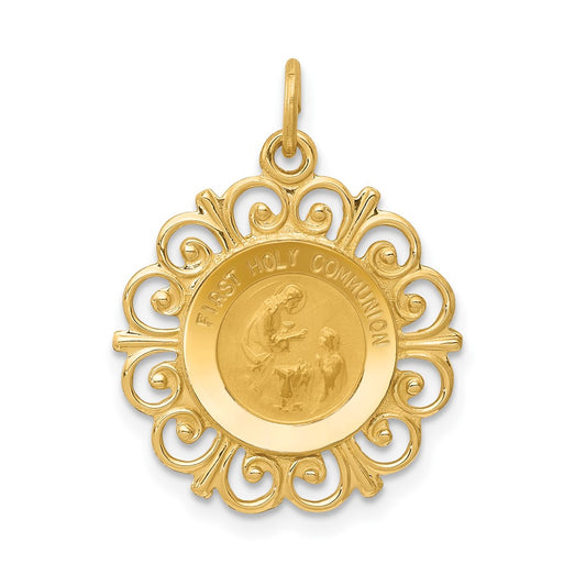 14k Yellow Gold First Holy CommunionEngravable Charm Pendant Jewelry Gifts (Length 0.94" Width 0.74")