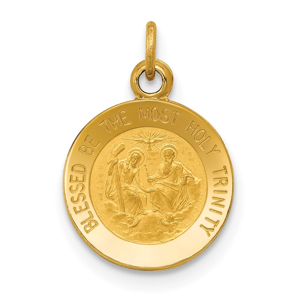 14k Yellow Gold Holy Trinity Medal Engravable Charm Pendant Jewelry Gifts (Length 0.62" Width 0.45")