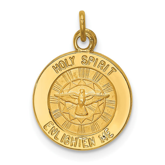 14k Yellow Gold Holy Spirit Medal Engravable Charm Pendant Jewelry Gifts (Length 0.7" Width 0.49")