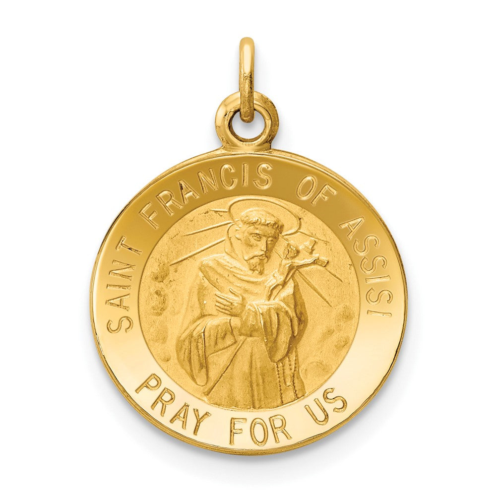 14k Yellow Gold Saint Francis of Assisi Medal Engravable Charm Pendant Jewelry Gifts (Length 0.9" Width 0.59")
